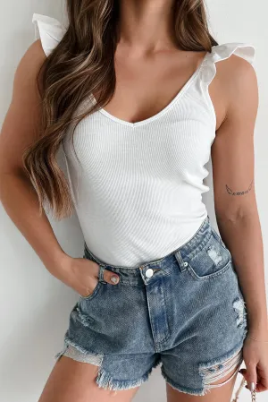 Dynamic Motion Panels Stylish Appeal Ruffle Tank Top (White)