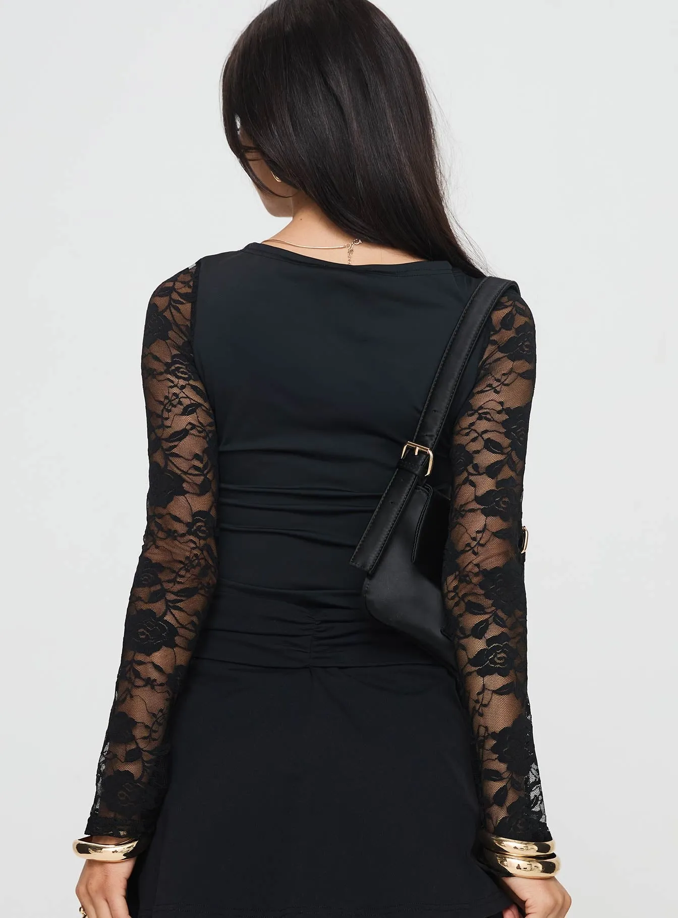Cool Men Good Nights Lace Long Sleeve Bodysuit Black