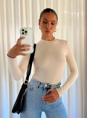 Maleny Long Sleeve Bodysuit Beige Essential Family Slim Elegant