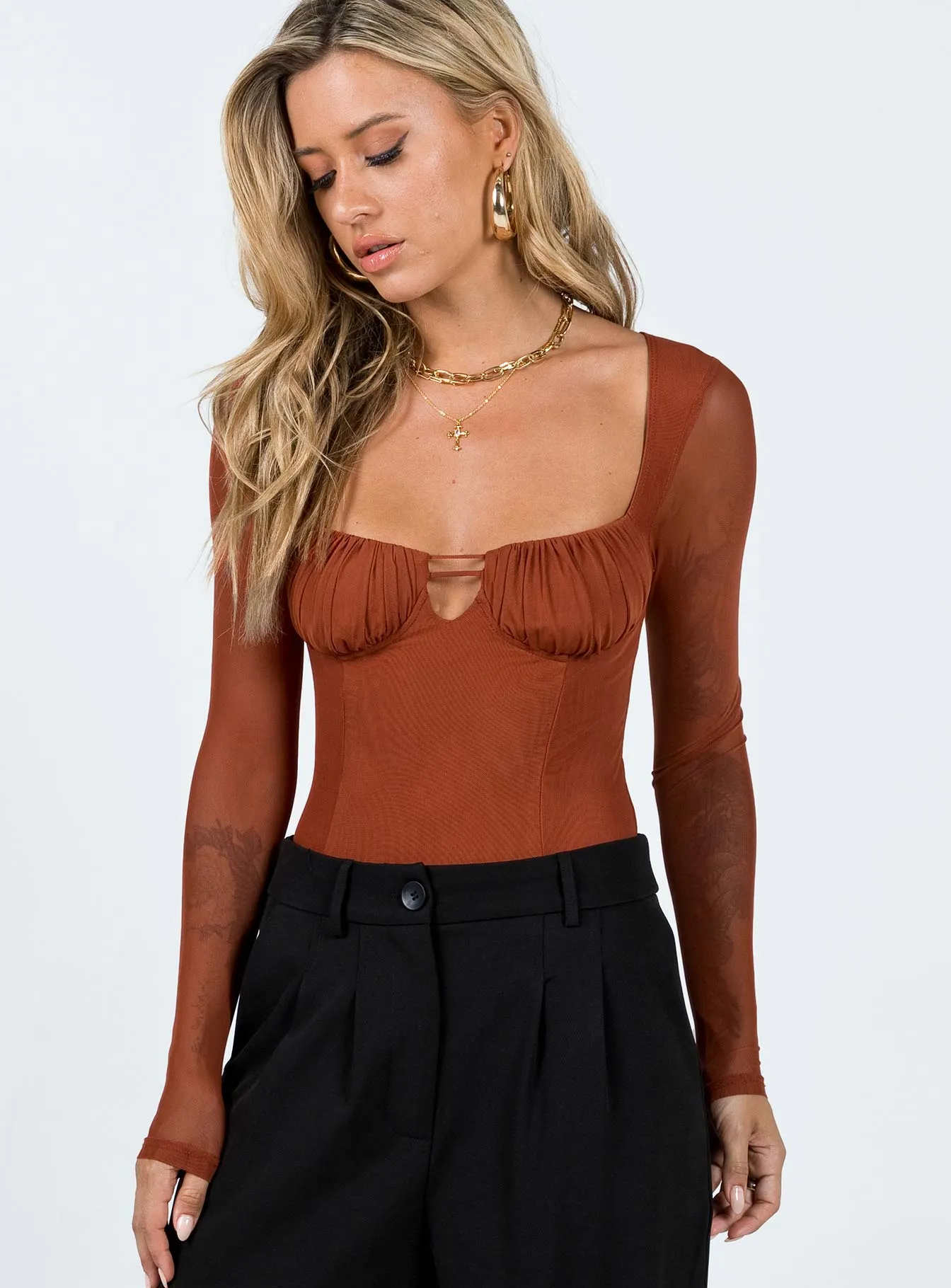 Olas Bodysuit Terracotta Training Active Sharp Retro