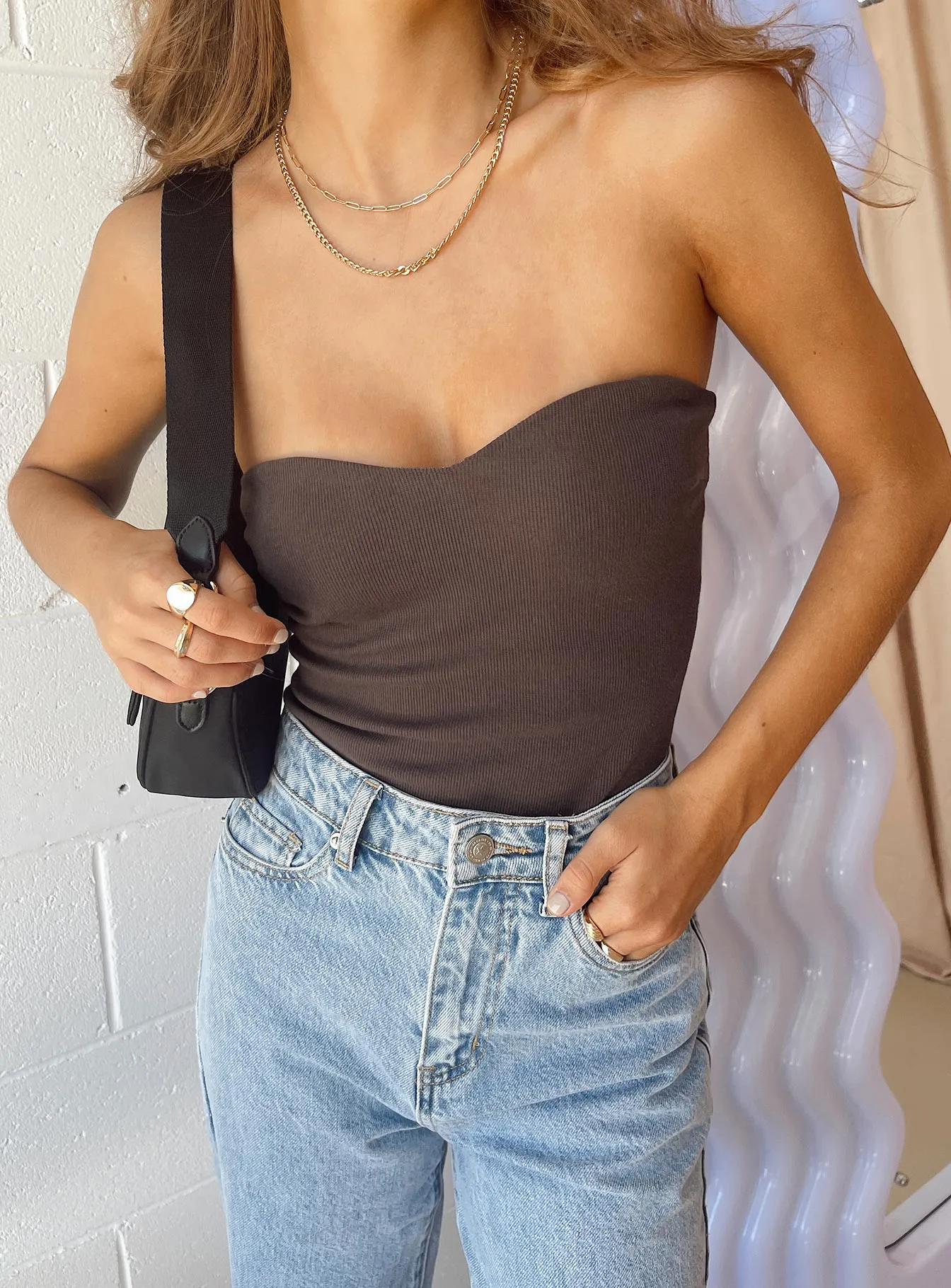 Organic Aston Strapless Bodysuit Brown Sporty Travel Clean Gym