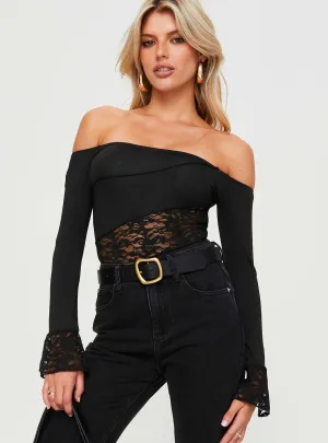 Vivid Fresh Premium Family Valder Off The Shoulder Bodysuit Black