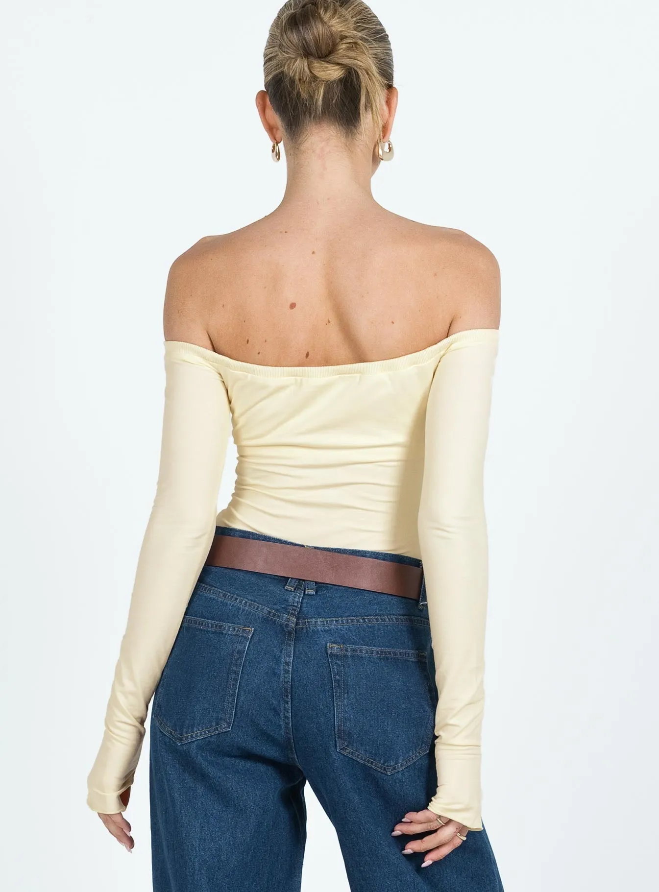 Weaver Off Shoulder Bodysuit Cream Bold Vivid Casual Adult