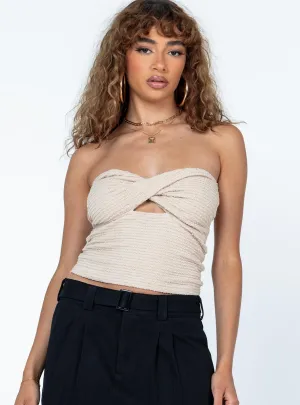 Circular Knit Technique Quick Access Zipper Jaynee Strapless Top Beige