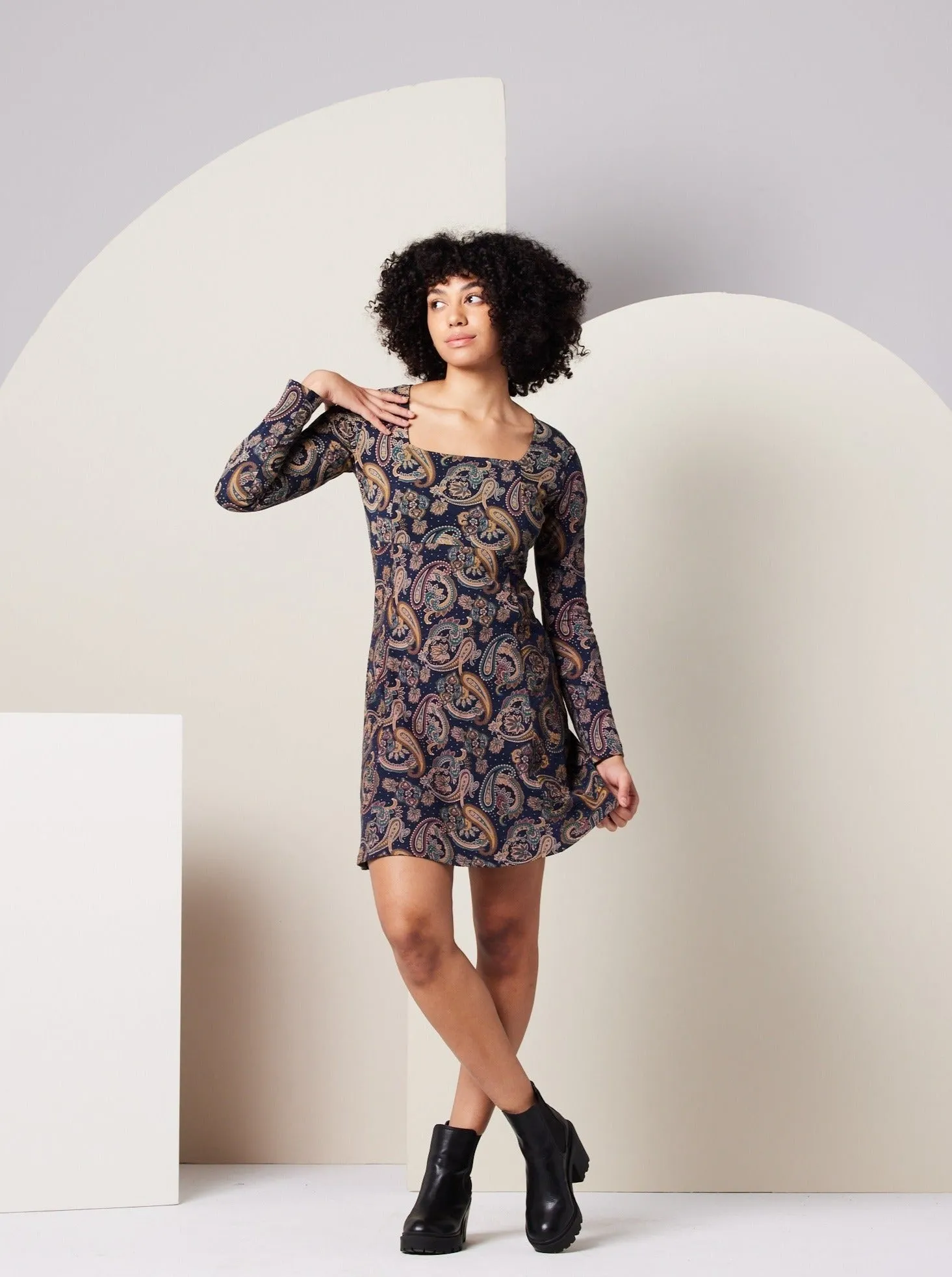 Sonnet Dress - Dark Blue Paisley ReinforcedHem
