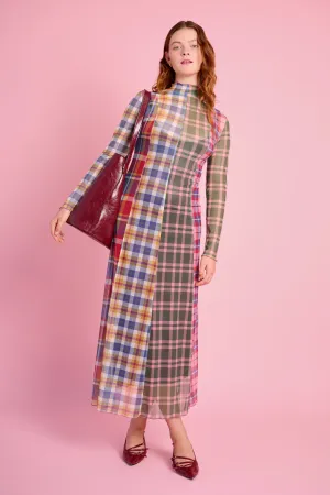 Panelled Mesh Dress with Polo Neck in Multi Check Drive Core FlexibleFit