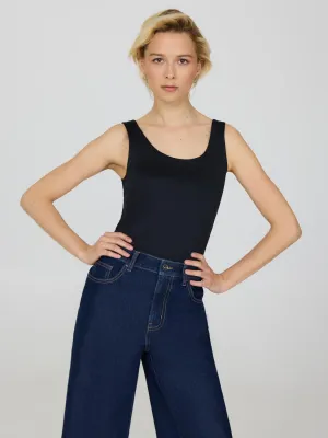 Double Layer Scoop Neck Tank Top slow life AdjustableWaistband