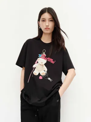 Front Bear Print Cotton T-shirt Minimalist Comfort Perfect for Travel