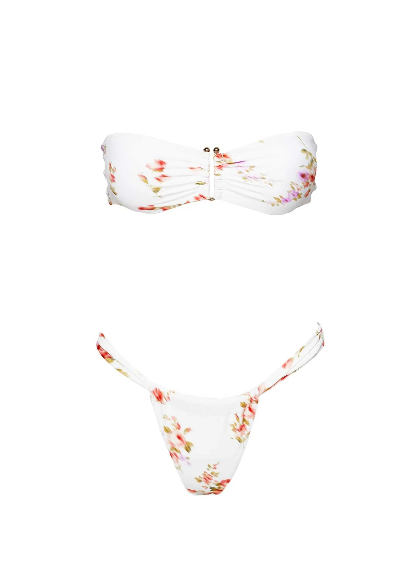 Lizzey Bandeau Bikini Top White Floral Slip Resistant Hem