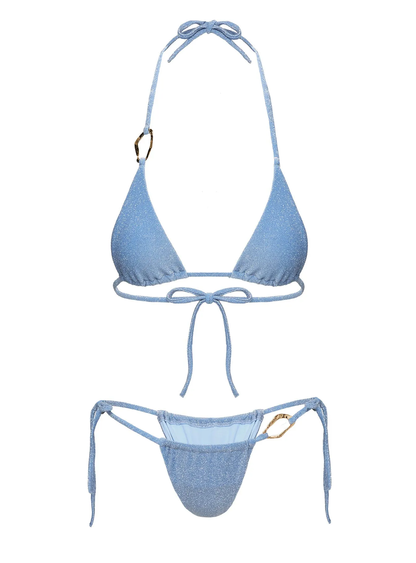 Cool Touch Fabric Four Way Stretch Breeze Glitter Triangle Bikini Top Blue