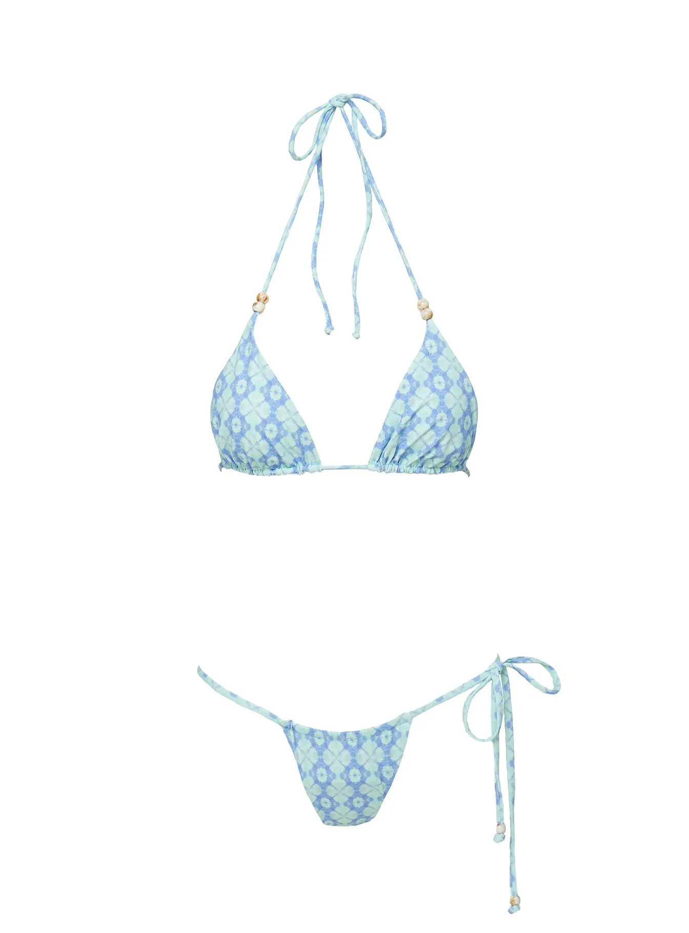 Roll Resistant Edges Cross Back Strap Design Stiles High Cut Tie Side Bikini Bottoms Blue Geo