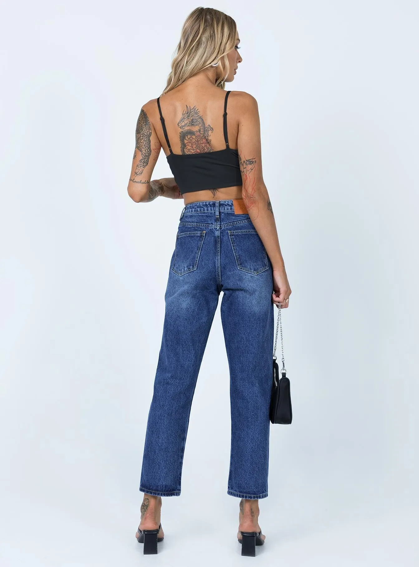 Road Trip Bold Look Smart Casual Asymmetric Exposed Button Fly Mid Wash Mom Jeans