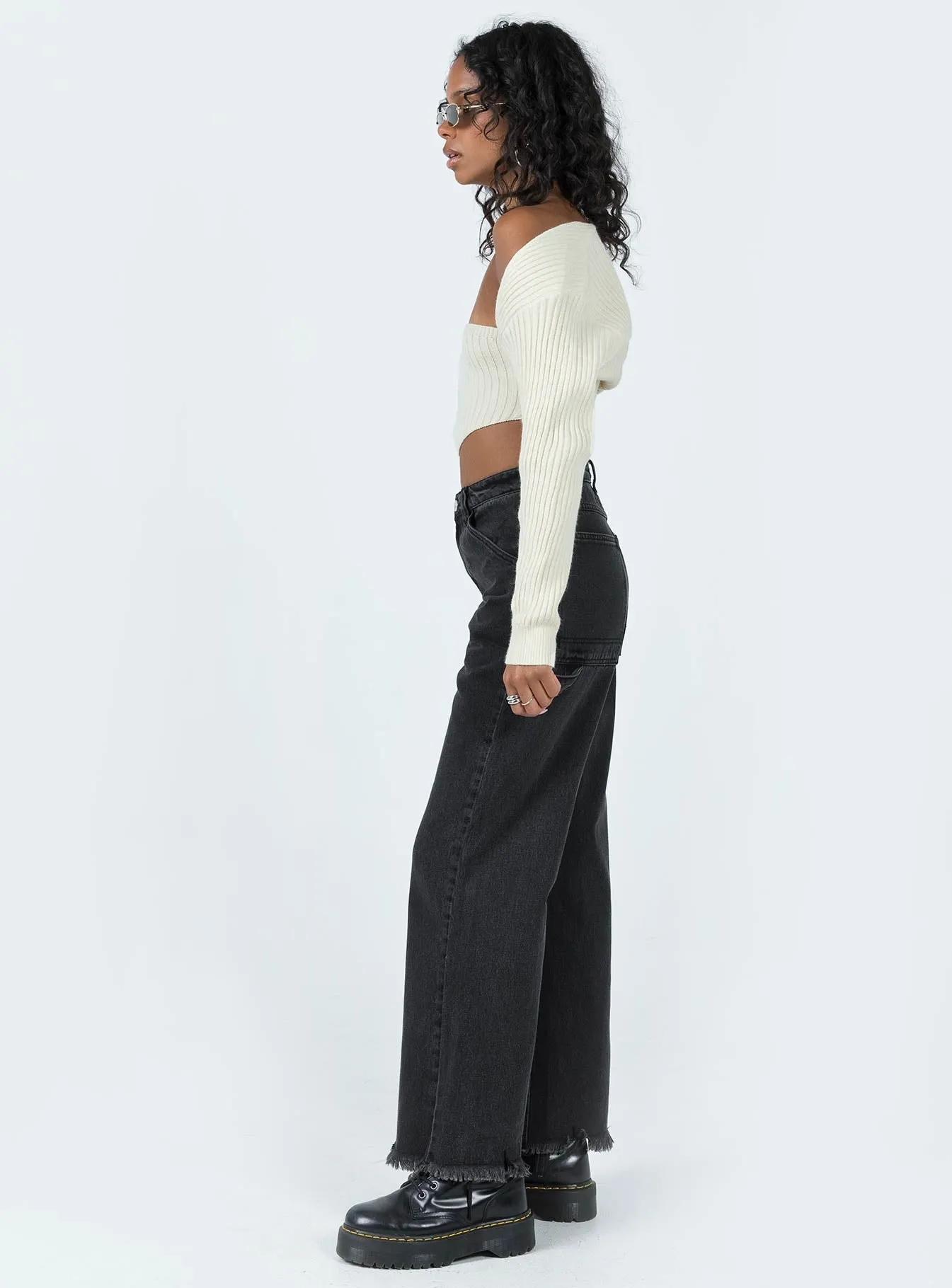 Mckenzie Wide Leg Jean Black Beach Day Breathable Laser Cut Edges