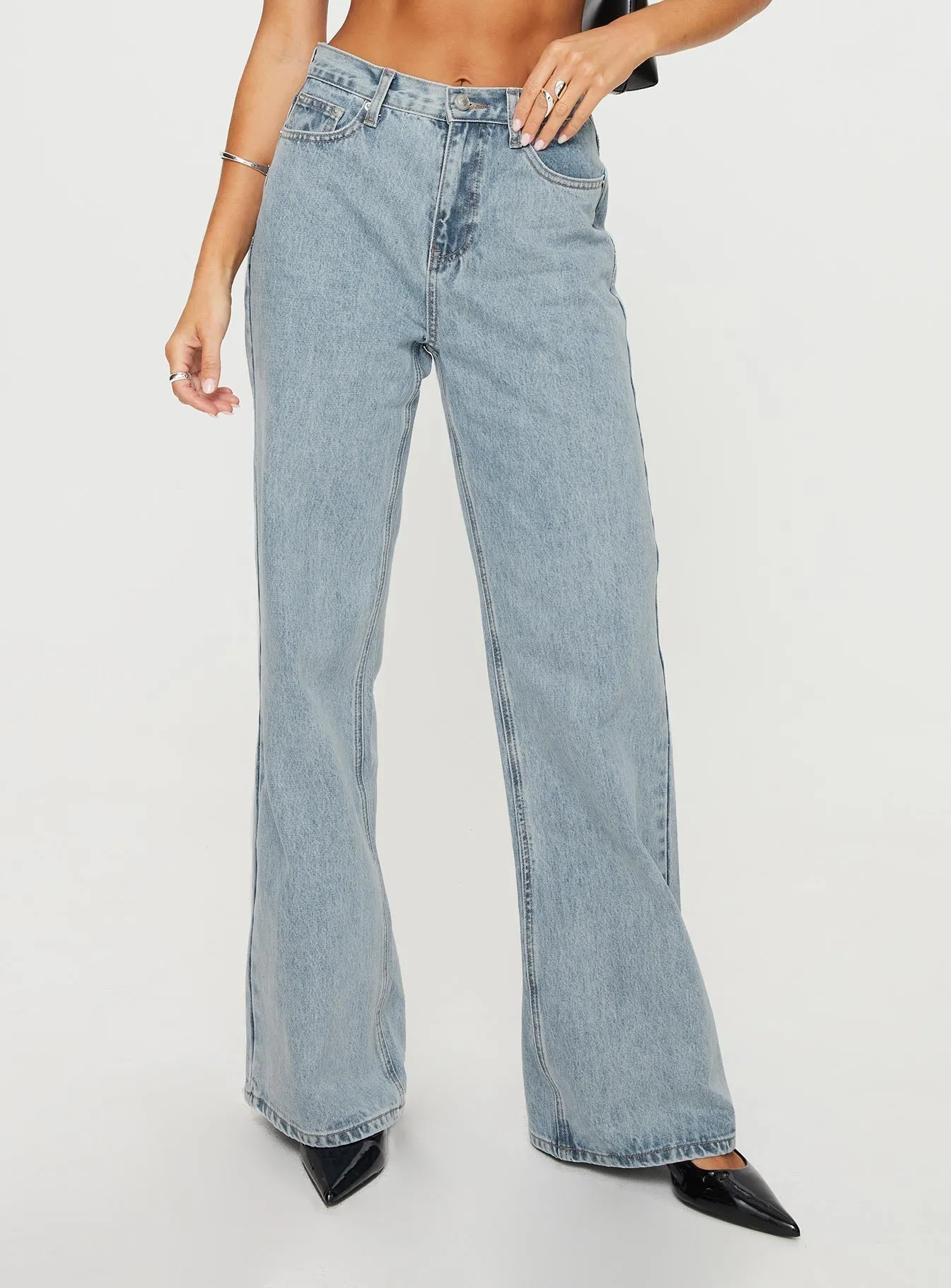 Modern Earthy Maple Flare Jean Light Wash Denim