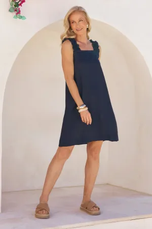 Claire Short Linen Dress in Navy OdorResistantClothing