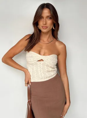 All Season Wear Fabric Chels Strapless Knit Top Cream