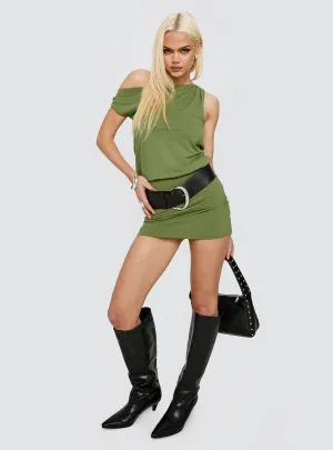 Water Repellent Coating Scene Glow Blousson Asymmetrical Mini Dress Olive