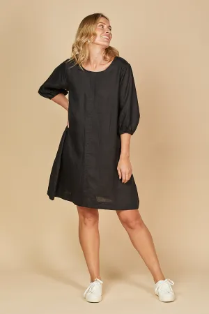 Opaque Tone Flex Fit Hazel Short Linen Shift Dress in Black