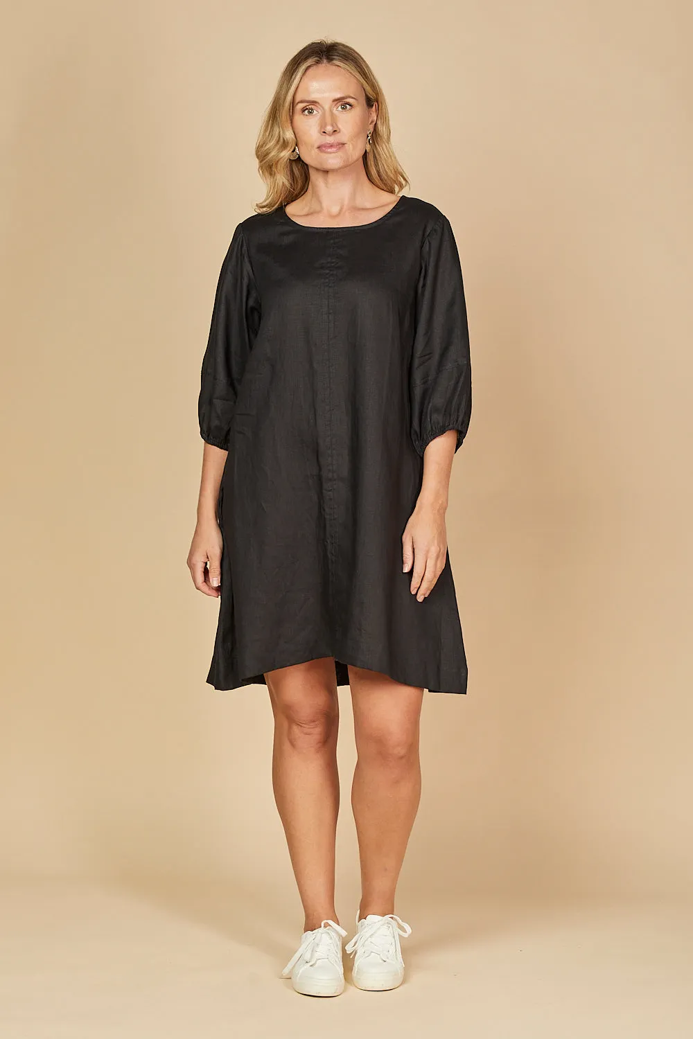 Ice Fit Hazel Short Linen Shift Dress in Black