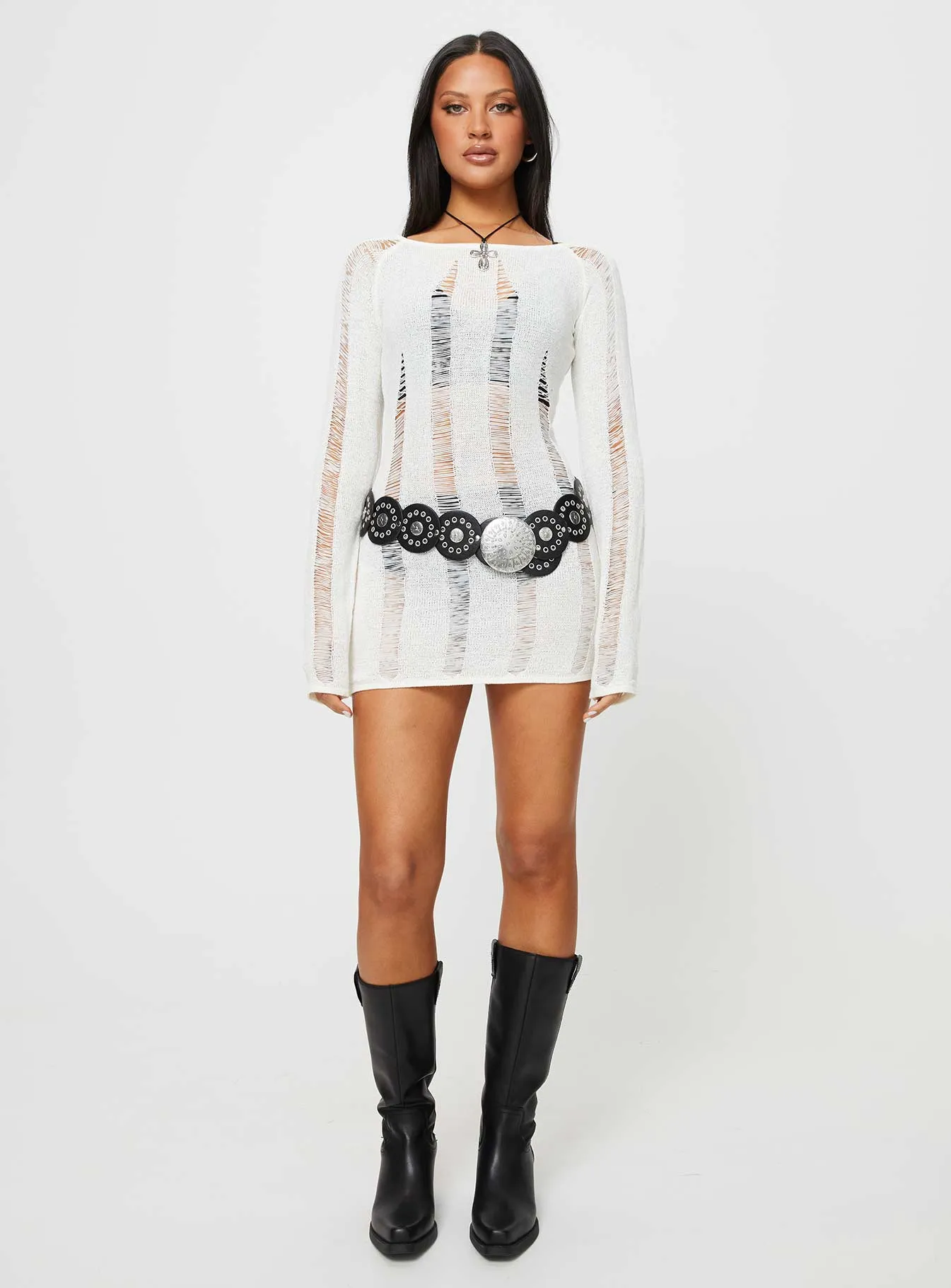 Regie Long Sleeve Mini Dress White Modern Fashion