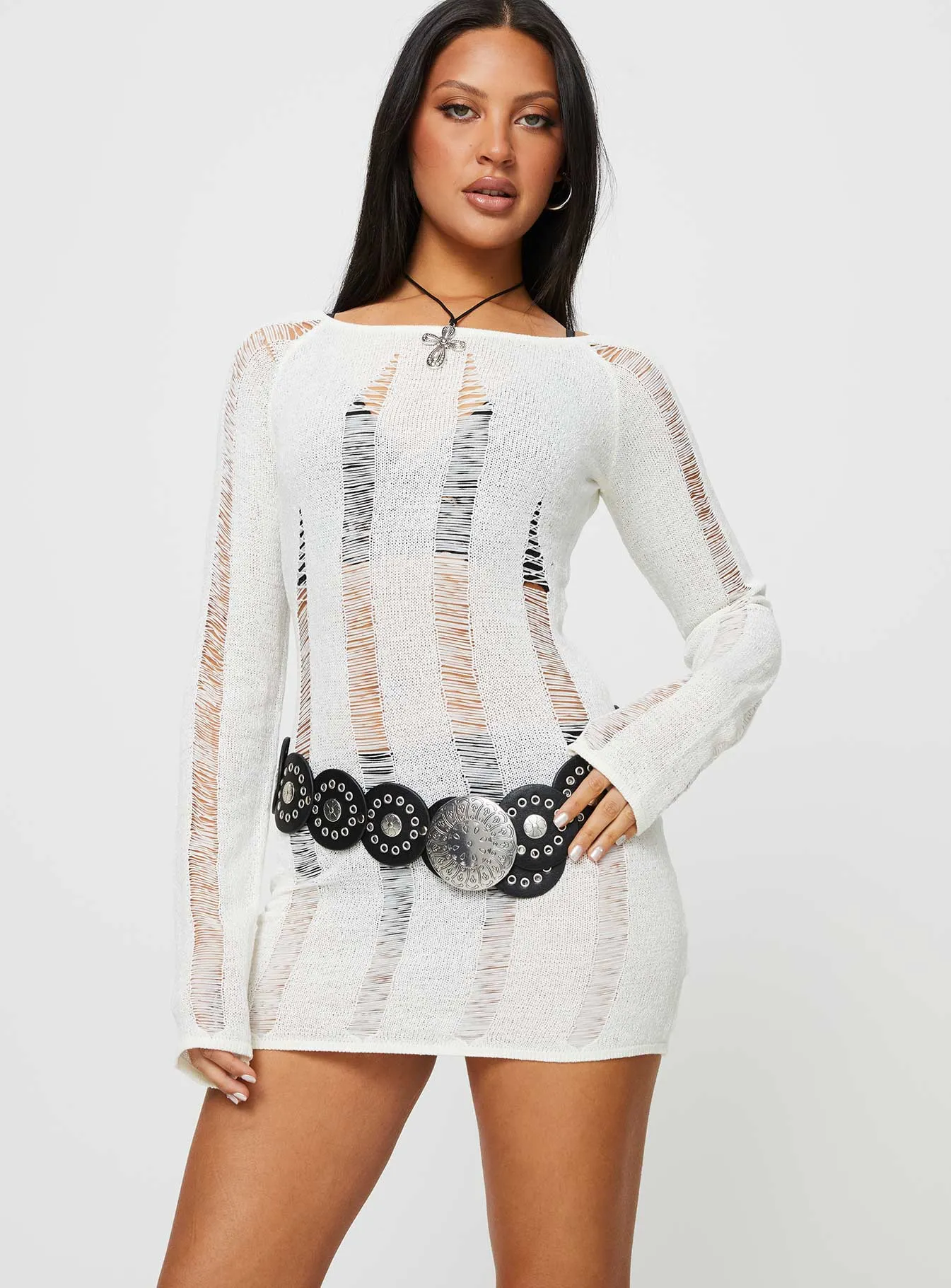 Dress for casual outings Regie Long Sleeve Mini Dress White