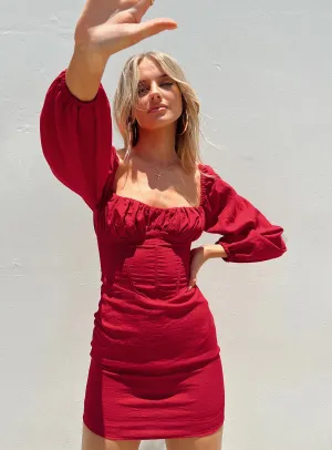 Street Ready Vilma Long Sleeve Mini Dress Red