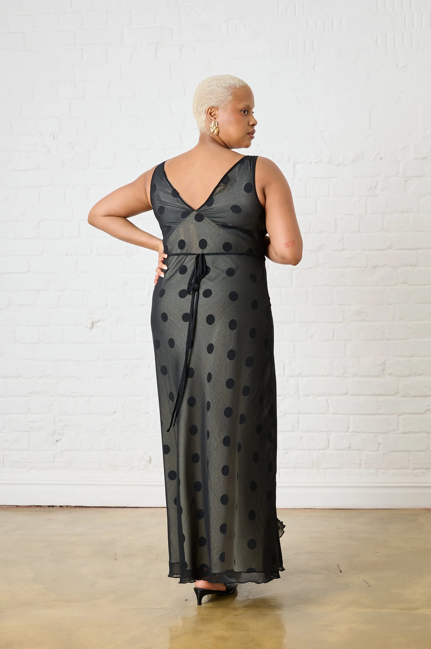 Sheer Overlay Spot Bias Maxi Dress Royal Ease