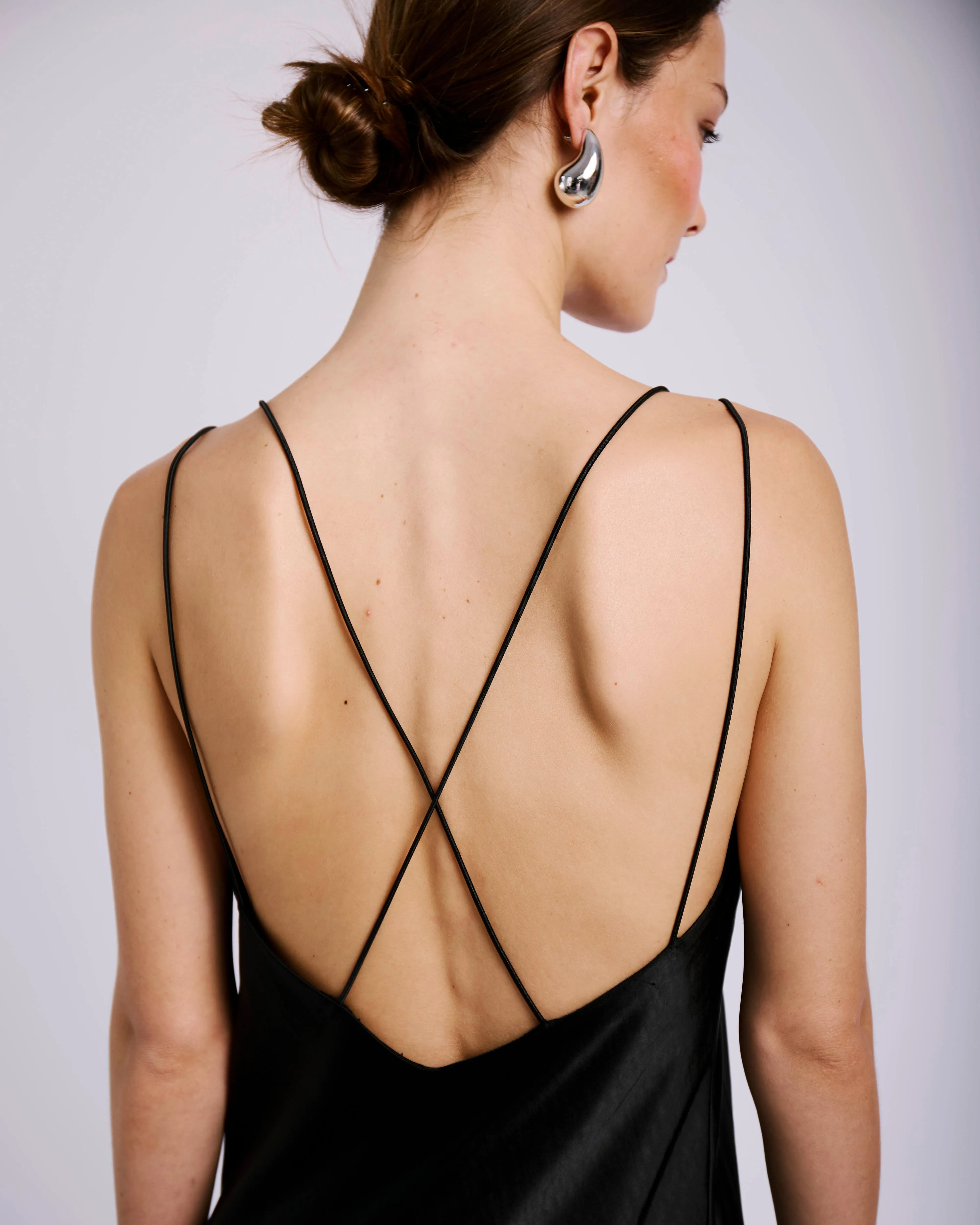 Shock Cord Slip Dress  in Black ChafeResistant Seams