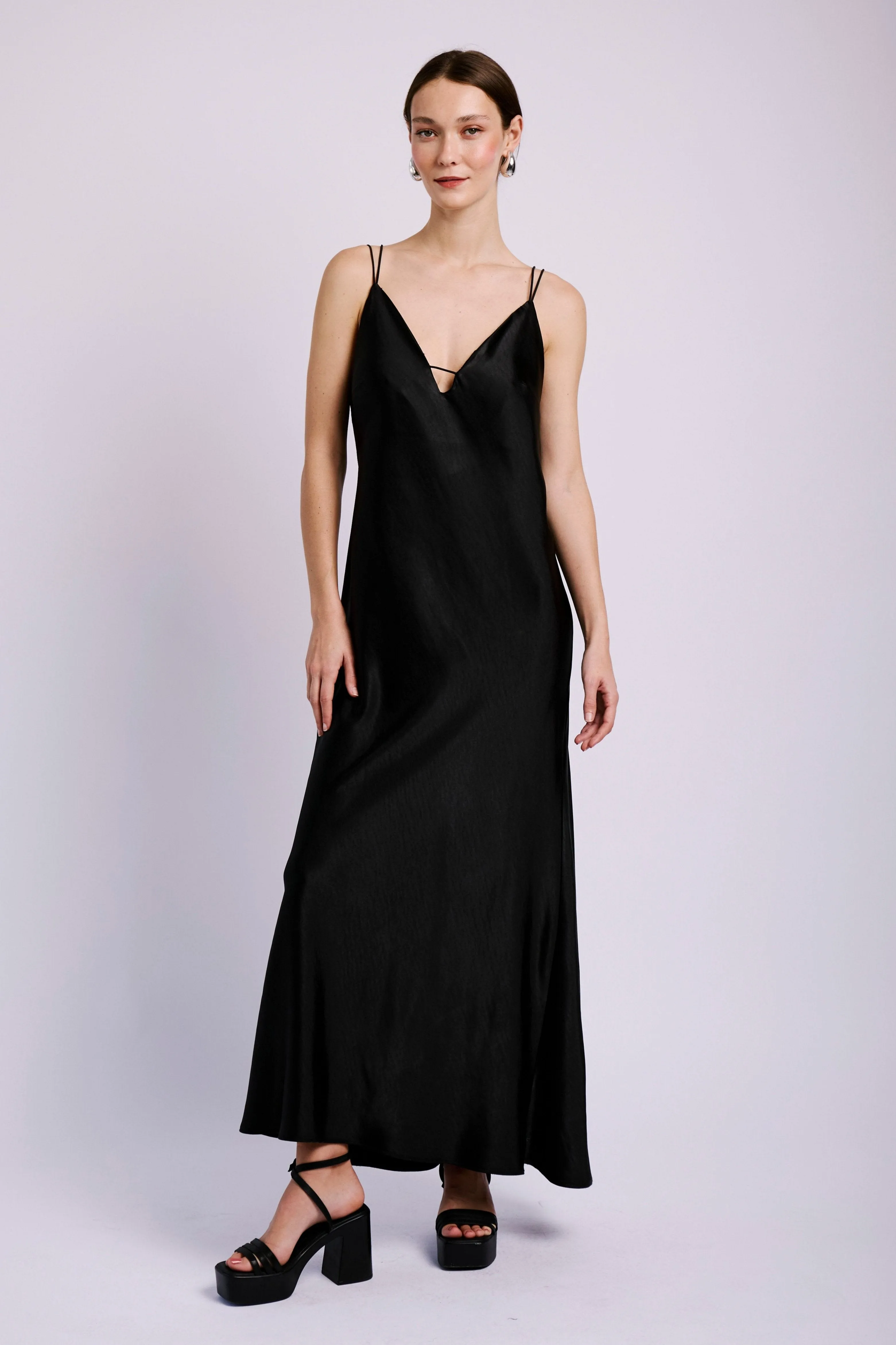 Push Edge Polish Tone Shock Cord Slip Dress  in Black
