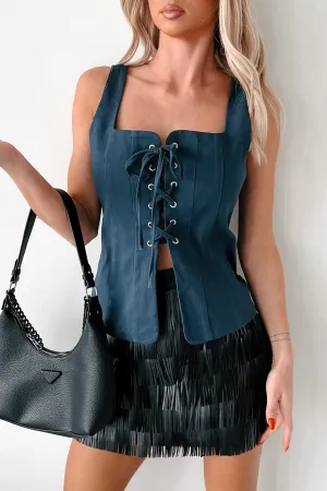 Chance Meeting Lace-Up Top (Denim Blue) temperature regulation safety enhancement