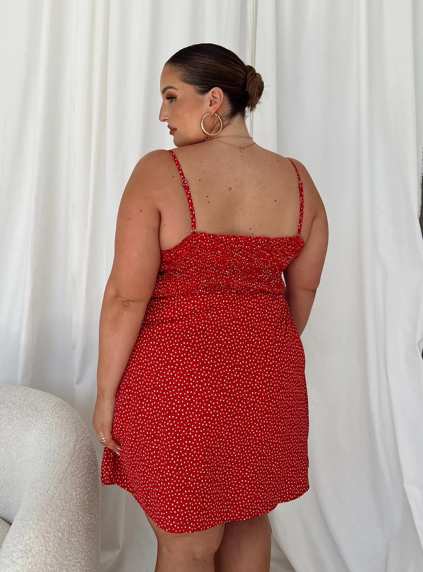 Stretch Fit Design Love Birds Mini Dress Red Curve