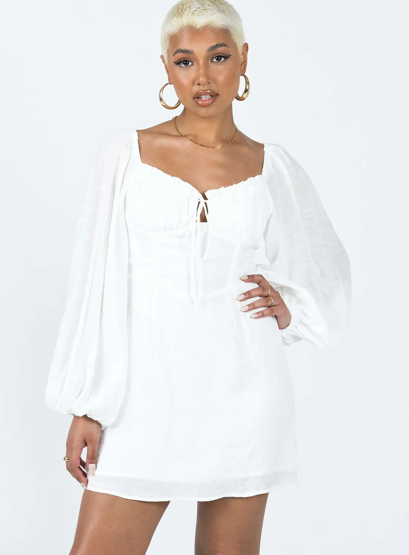 Milly Mini Dress White Elasticized Waistband Scene Soft