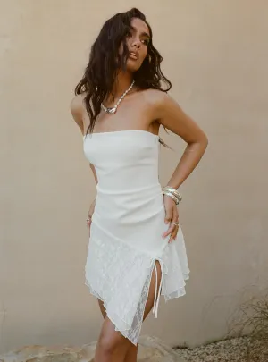 Show Edge A Line Silhouette Open Arms Lace Mini Dress White