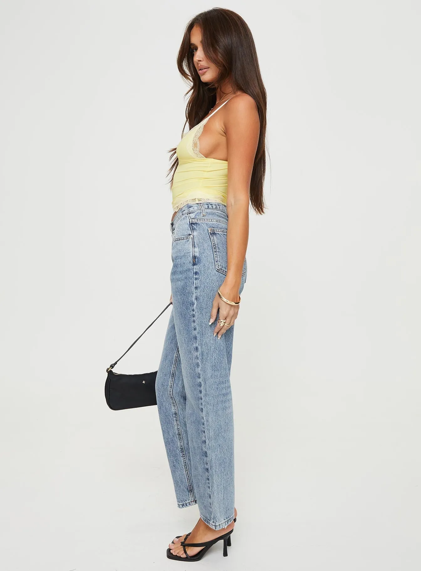 Low Impact Manufacturing Holly Asymmetric Straight Leg Jean Vintage Mid Wash