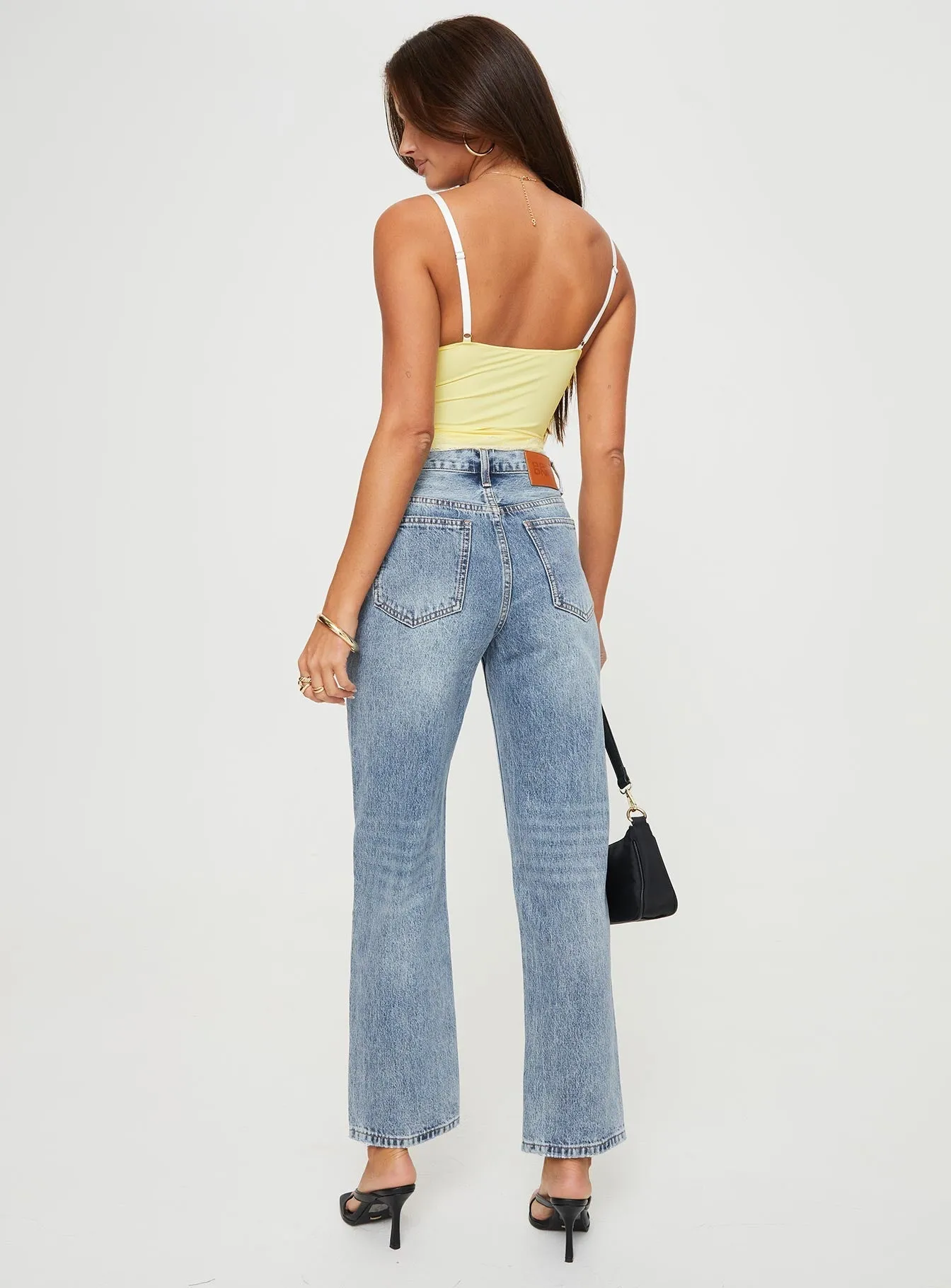 Holly Asymmetric Straight Leg Jean Vintage Mid Wash Weekend Getaway Stylish