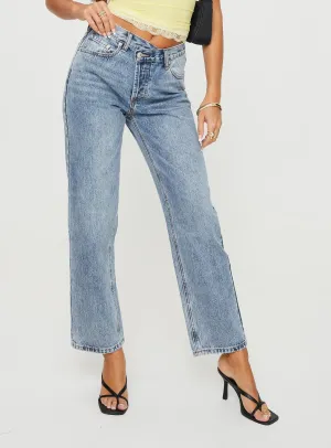Holly Asymmetric Straight Leg Jean Vintage Mid Wash No Hassle Fit Base Style