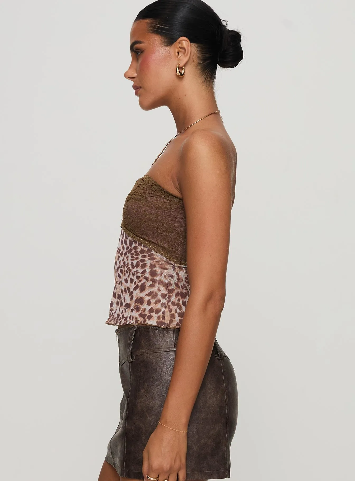 Art Deco Top Brown Soft Touch Fabric Sporty Tee