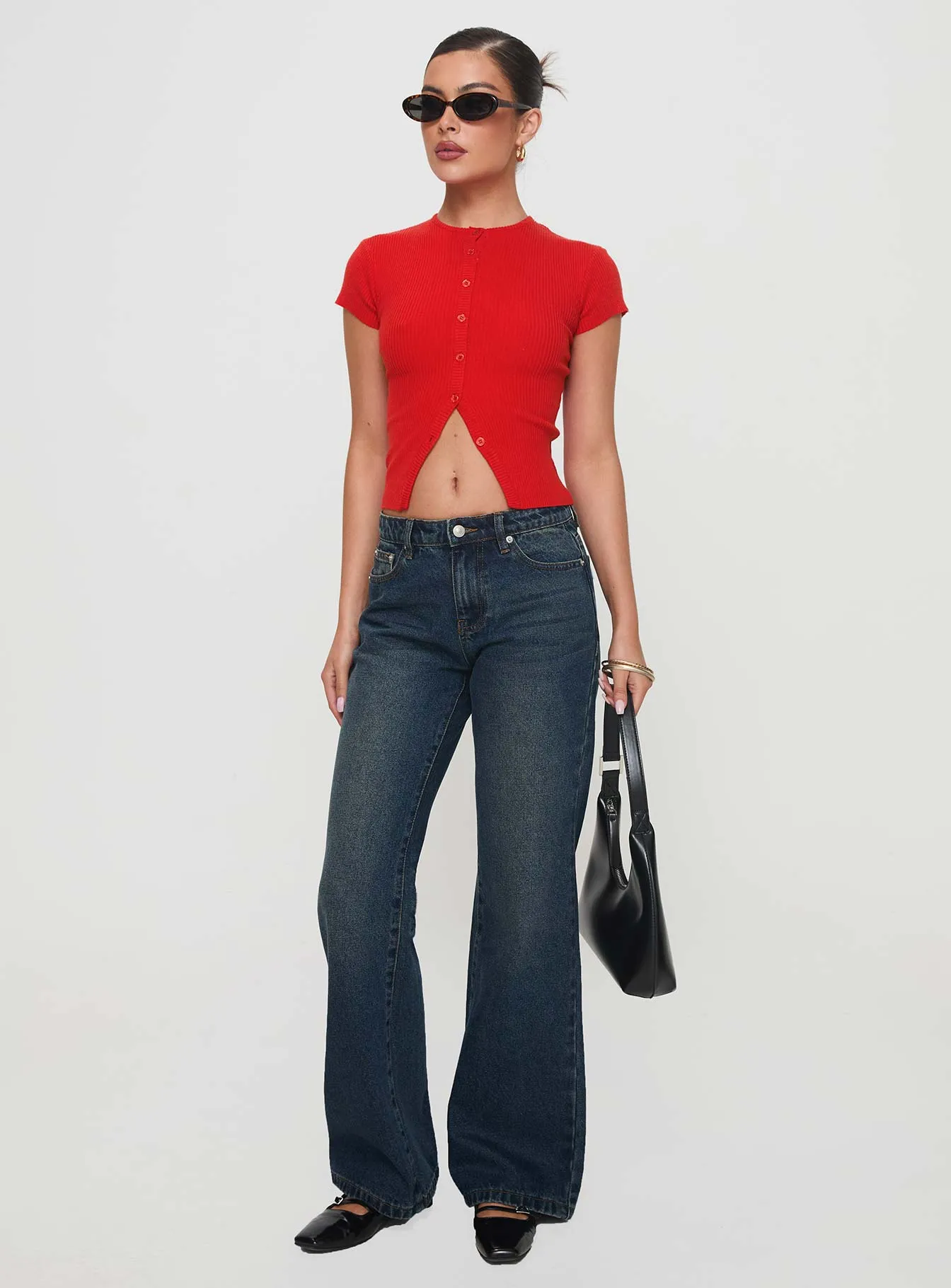 Softened Fabric Cybele Mid Rise Straight Leg Jeans Dark Denim