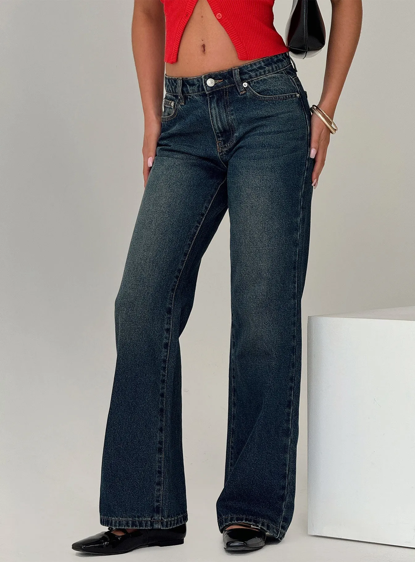 Friction Free Inner Lining Durable Eco Friendly Cybele Mid Rise Straight Leg Jeans Dark Denim