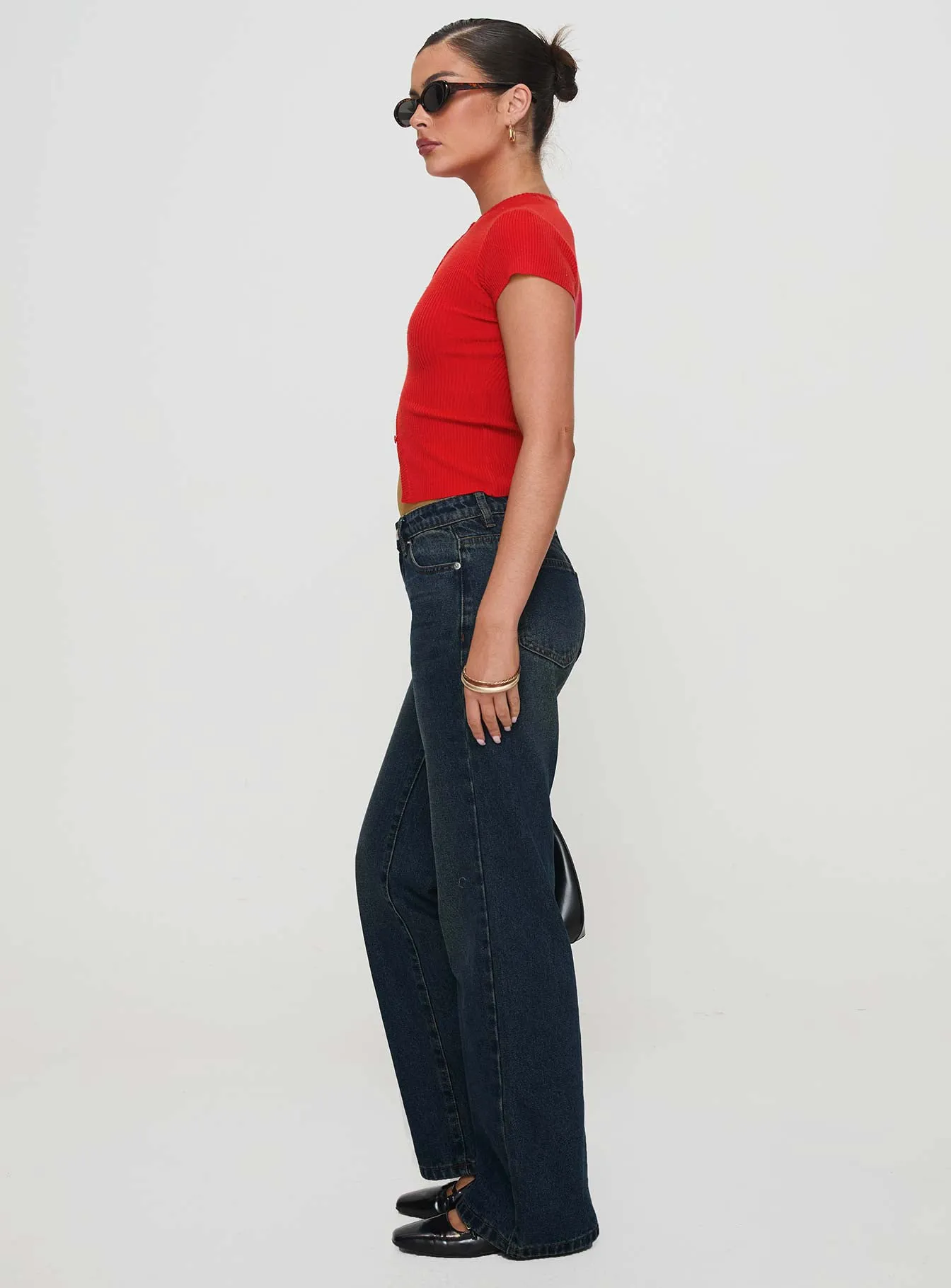 Cybele Mid Rise Straight Leg Jeans Dark Denim Timeless Piece Relaxed Thigh Cut