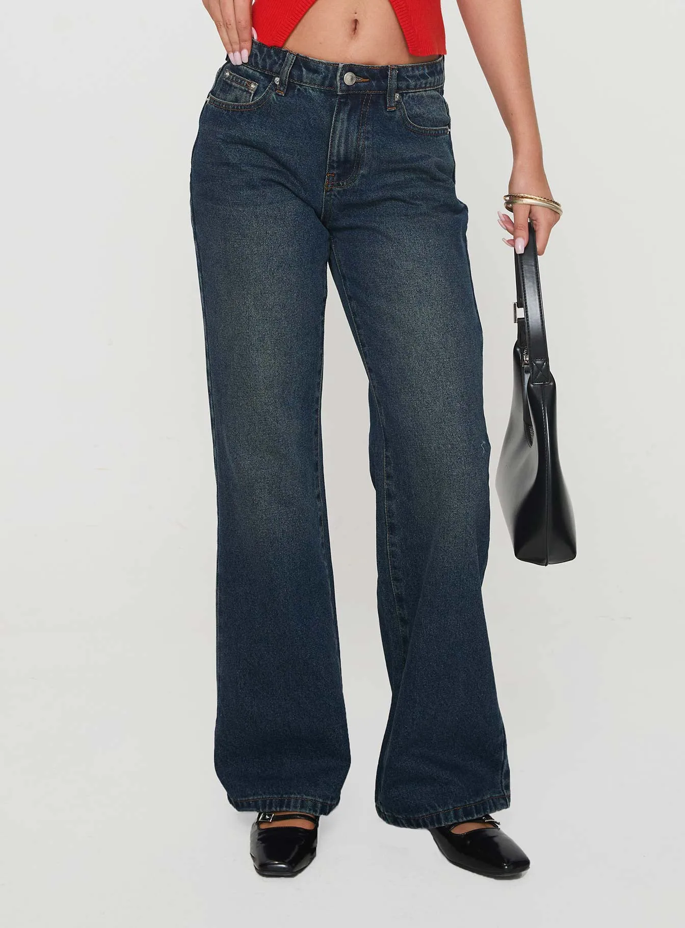 Neutral Tones Family Style Gym Ready Daily Wear Cybele Mid Rise Straight Leg Jeans Dark Denim