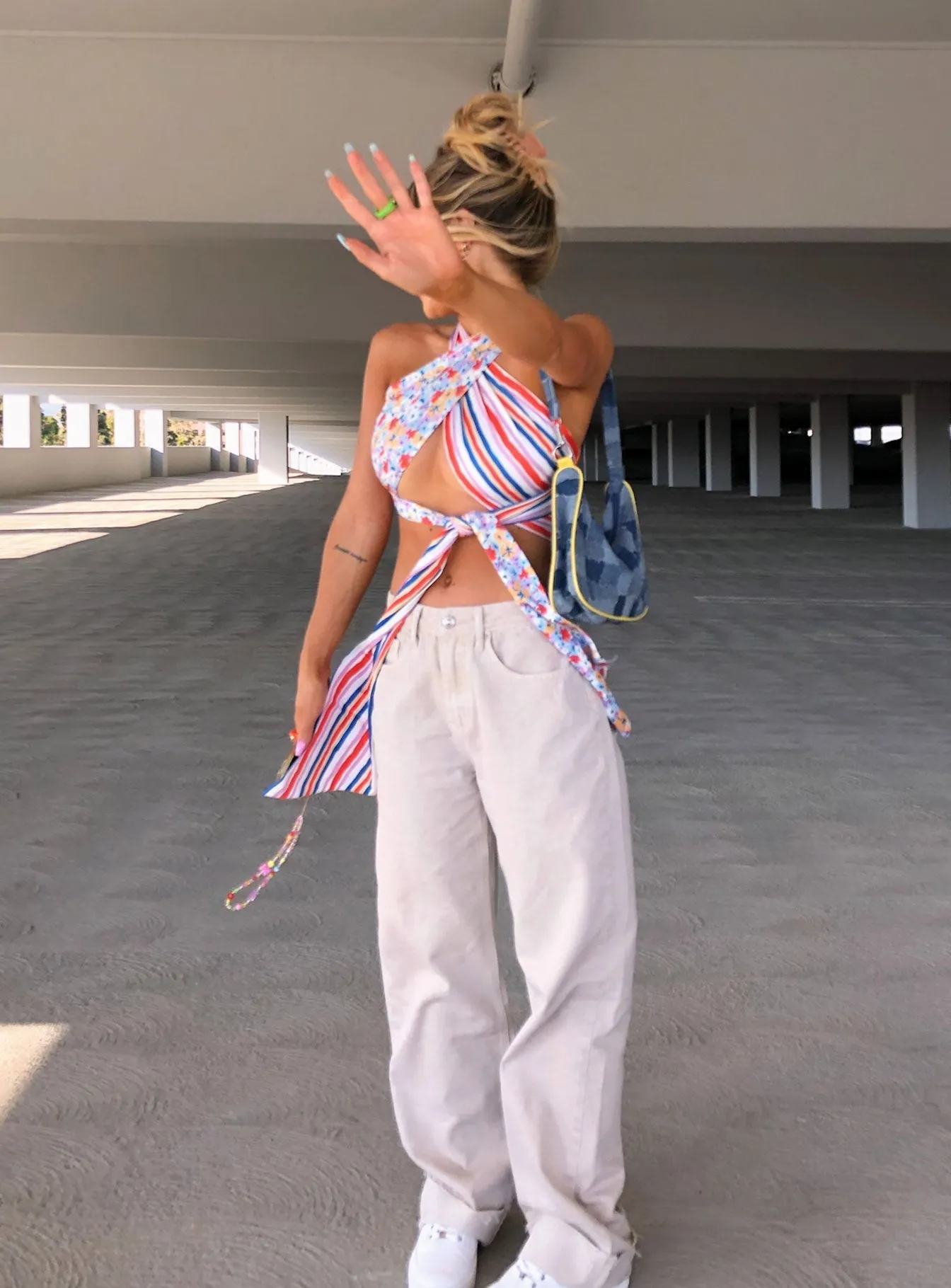 Weekend Getaway Stylish Cheerful Denim Jeans Cream