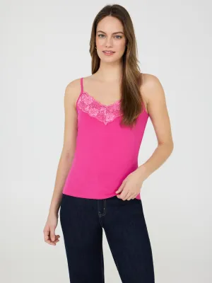 Lace Trim V-Neck Tank Top MultiFunctional Pockets Event Vibe