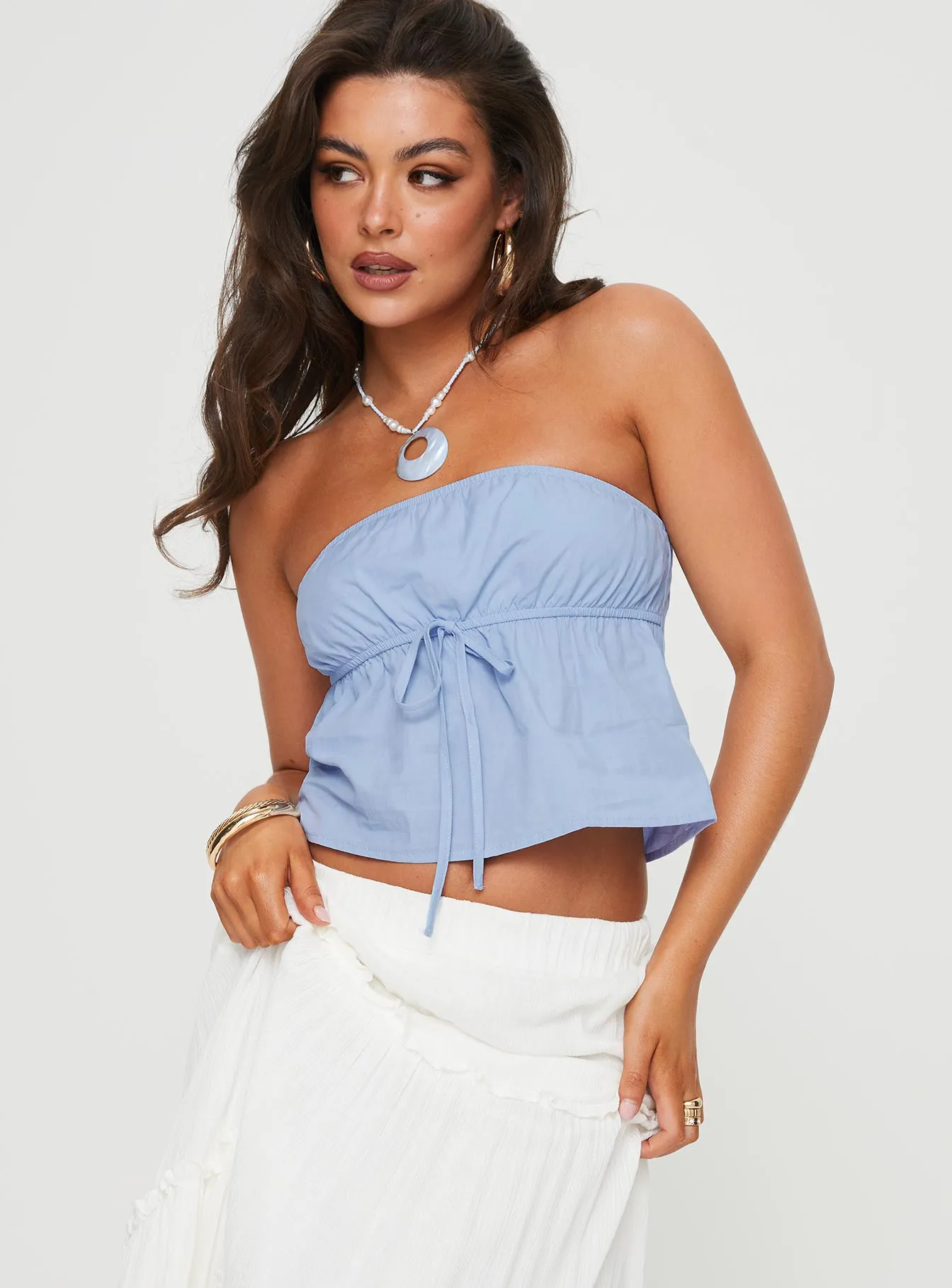 Reinforced Shoulder Panels Annelyse Strapless Top Blue