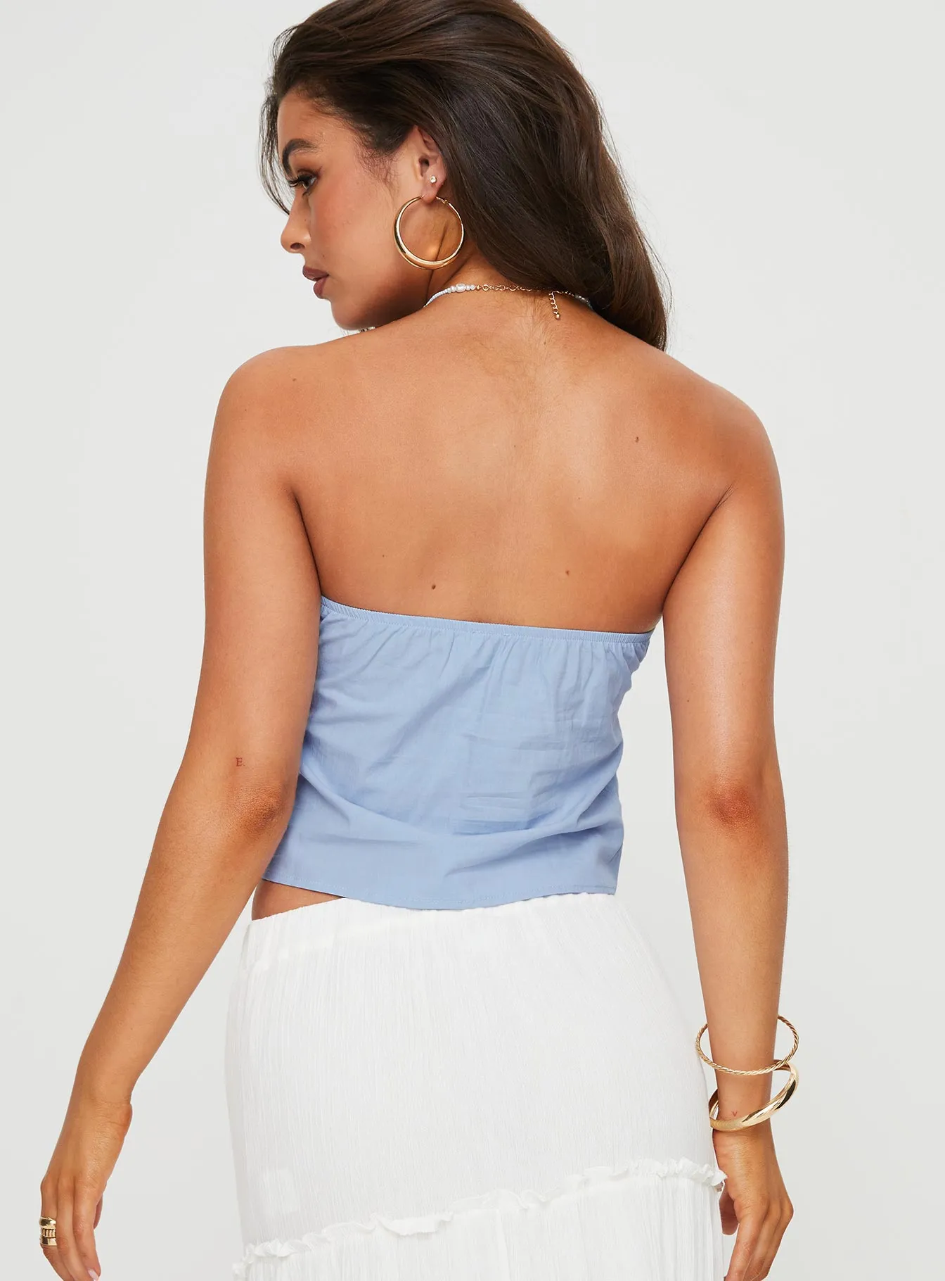 Annelyse Strapless Top Blue Low Profile Zipper Closure RelaxedFit