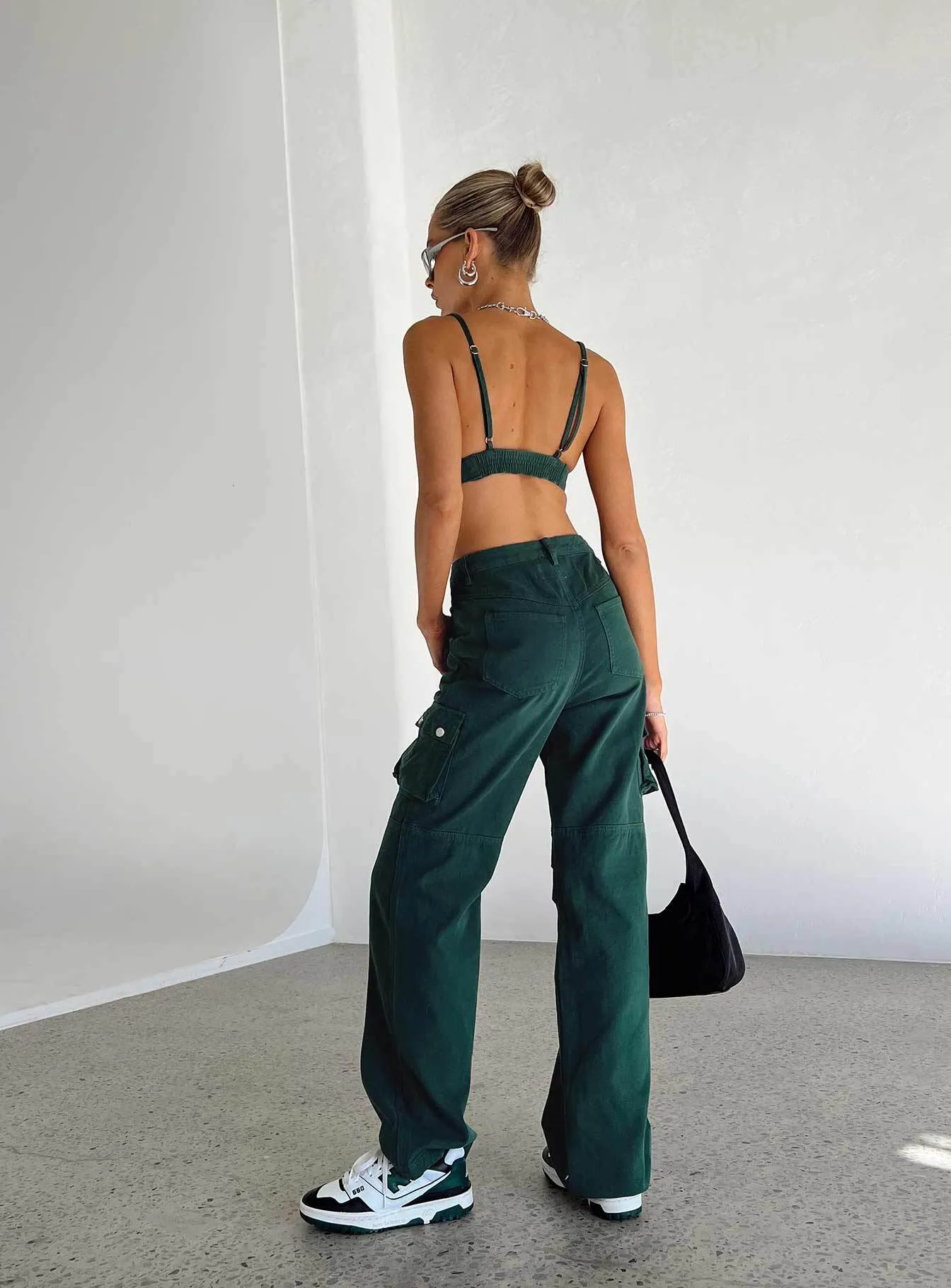 Flat Lock Stitching All Fit Use Paige Mid Rise Cargo Jean Denim Green