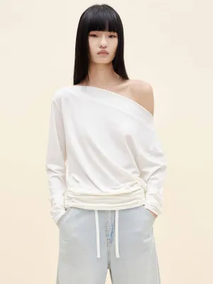Off Shoulder Pleated T-shirt Standard Body Fit Effortless Wear