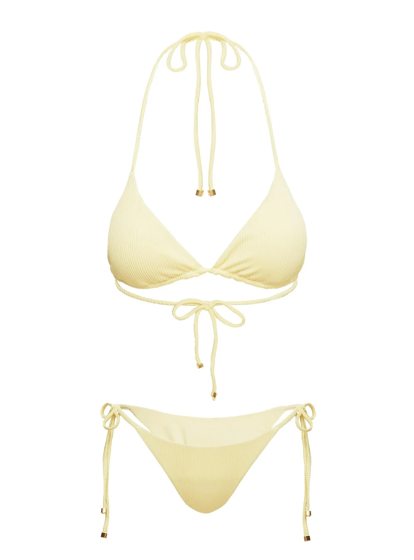 Glora Ribbed Tie Side Bikini Bottom Yellow Anti Slip Waistband Reinforced Side Panels
