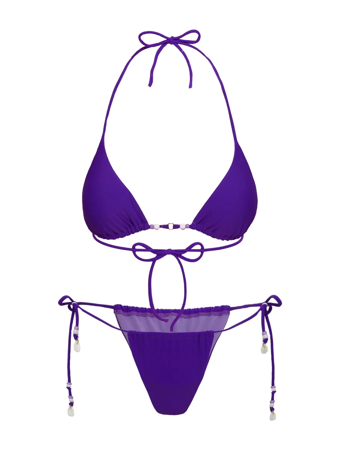 Racerback Support System Flexible Underwire Design On Island Time String Bead Detail Bikini Top Purple