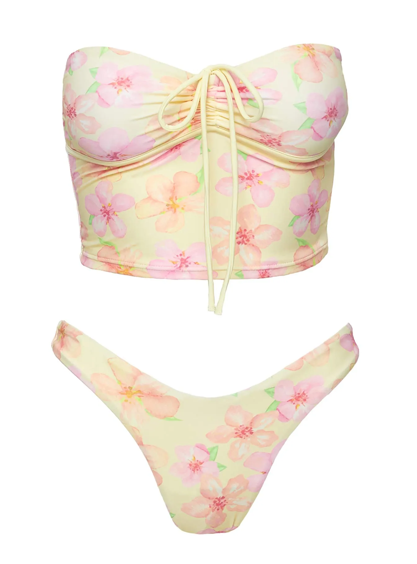 Flexible Underwire Durable Strap Anchors Ruthee Longline Bandeau Bikini Top Yellow / Pink